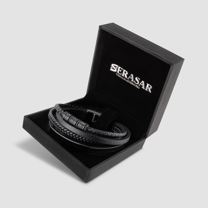 Pulsera de cuero Brave negra Regalos y Juegos pulsera de piel negra Brave